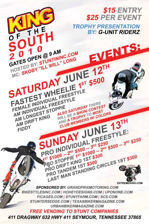 2010 King of the South Payouts schedule Flyer